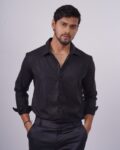 Black textured party shirt 2