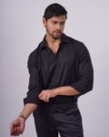 Black textured party shirt 2