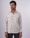 beige double pocket linen shirt