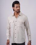 beige double pocket linen shirt