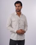 beige double pocket linen shirt