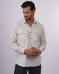 beige double pocket linen shirt