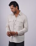 beige double pocket linen shirt