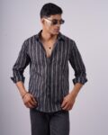 black white leaves stripes Shirt 2